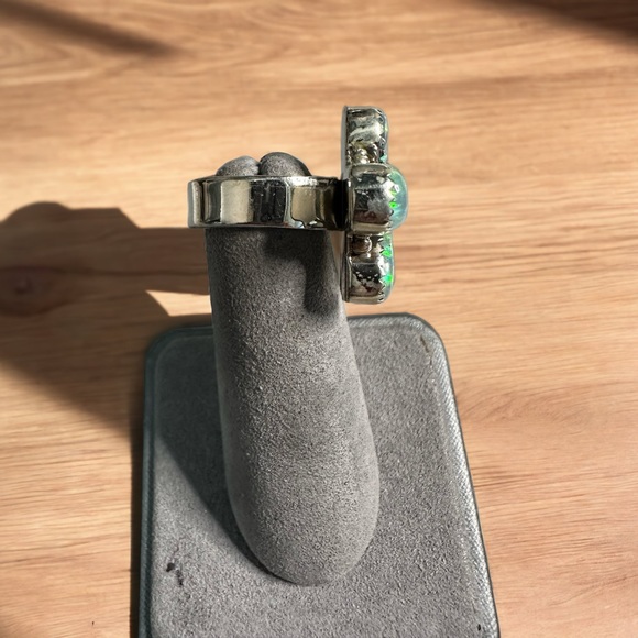 Aurora Opal Ring in Solid Sterling Silver Flutter Ring - Picture 5 of 10